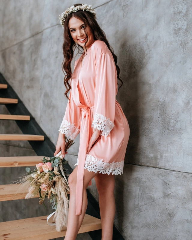 Lace Silk Satin Bridal Sleepwear Women Robe  Bridal Robe