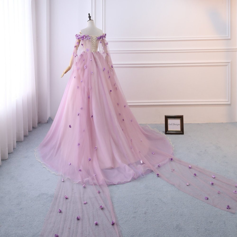 Purple Tulle Flowers Prom Dress Bridesmaid Dress Sexy Prom Dress