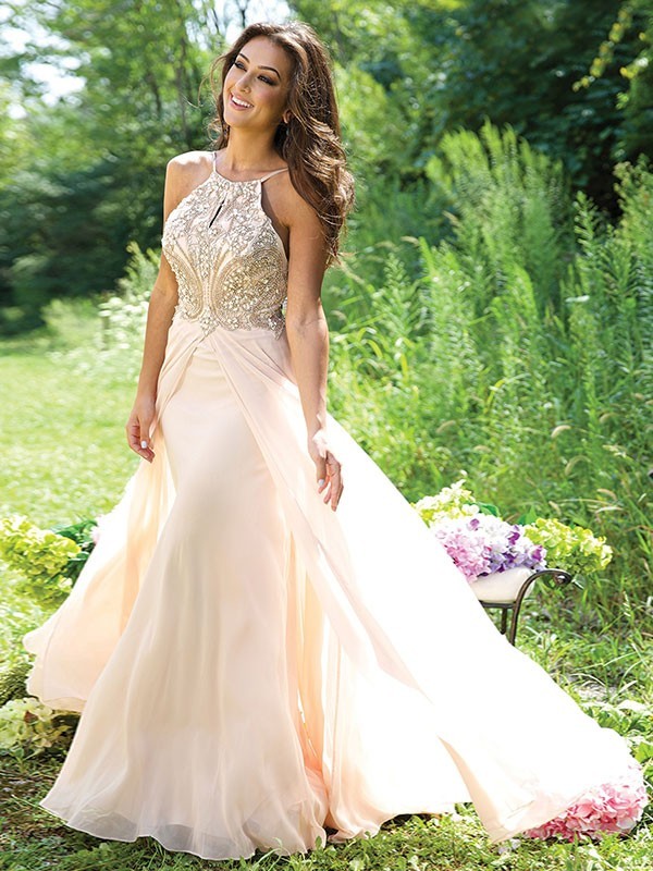 Light Champagne Beaded Prom Dress Bridesmaid Dress