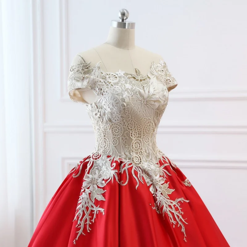 Red Satin Lace Prom Dress Bridesmaid Dress Sexy Prom Dress