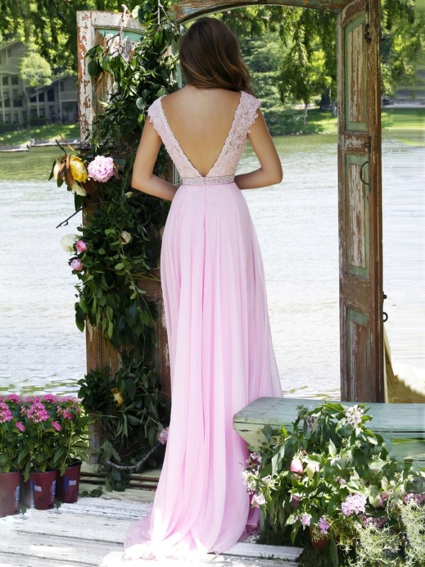 Pink V Back Prom Dress Bridesmaid Dress Sexy Prom Dress