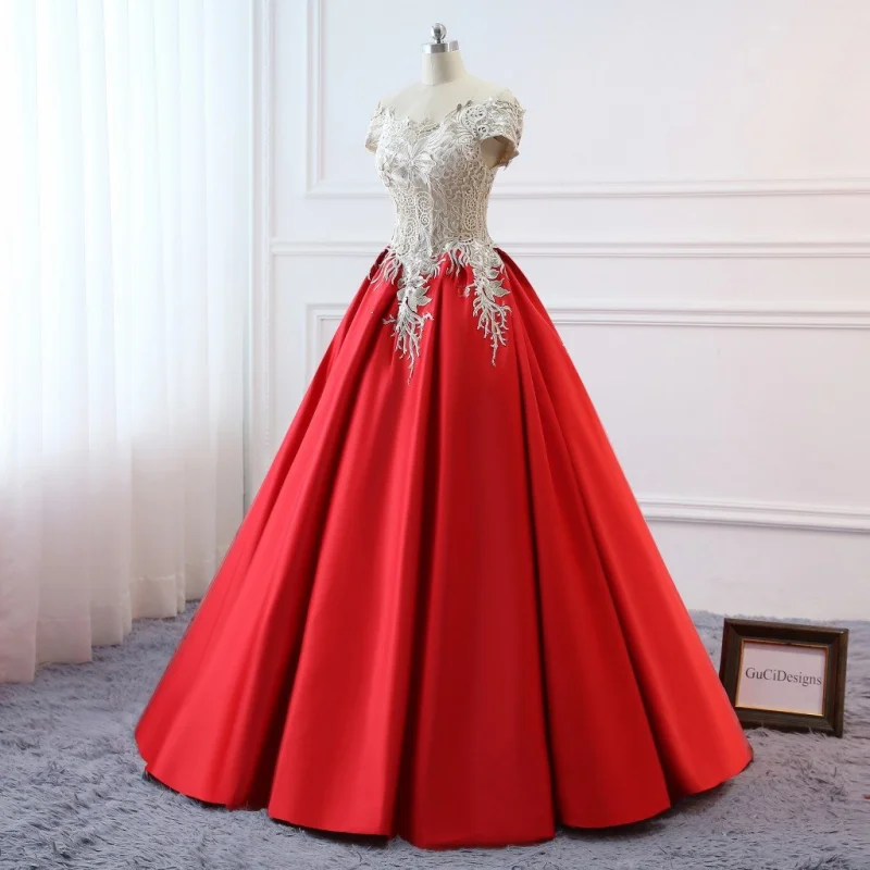 Red Satin Lace Prom Dress Bridesmaid Dress Sexy Prom Dress