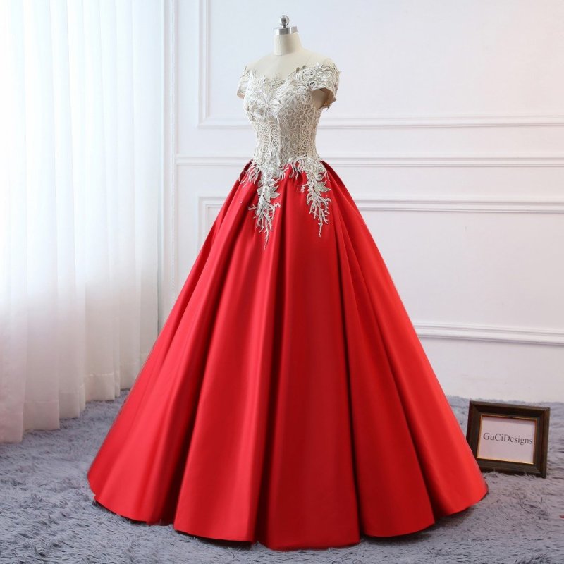 Red Satin Lace Prom Dress Bridesmaid Dress Sexy Prom Dress