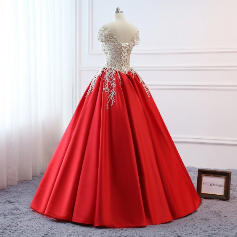 Red Satin Lace Prom Dress Bridesmaid Dress Sexy Prom Dress