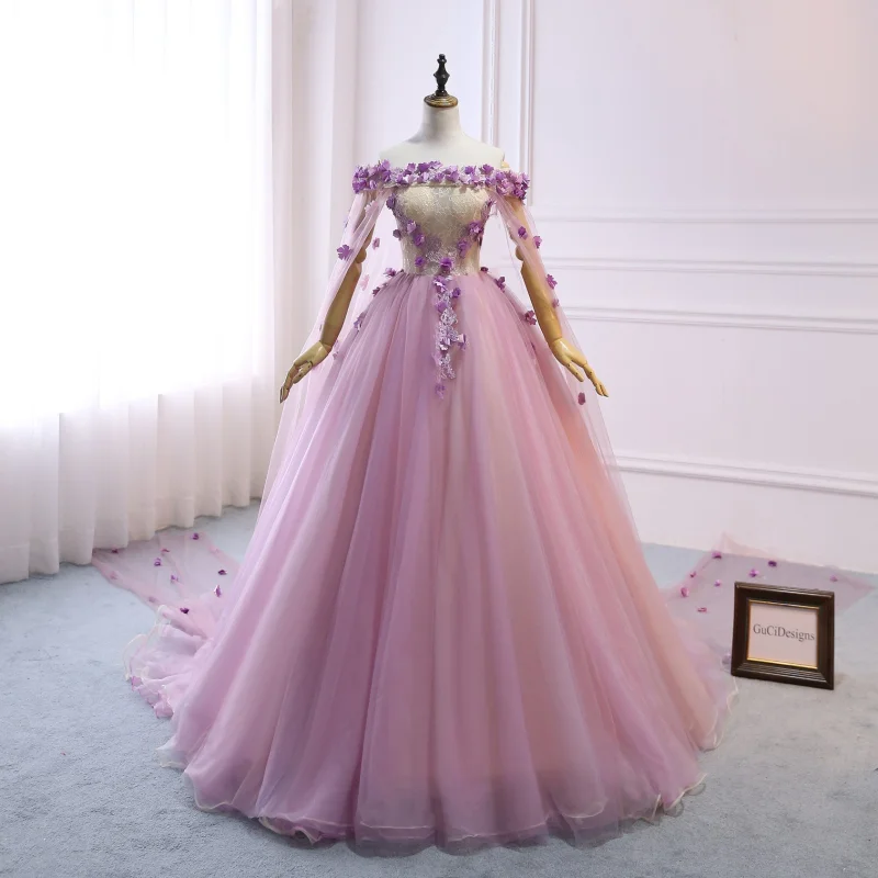 Purple Tulle Flowers Prom Dress Bridesmaid Dress Sexy Prom Dress