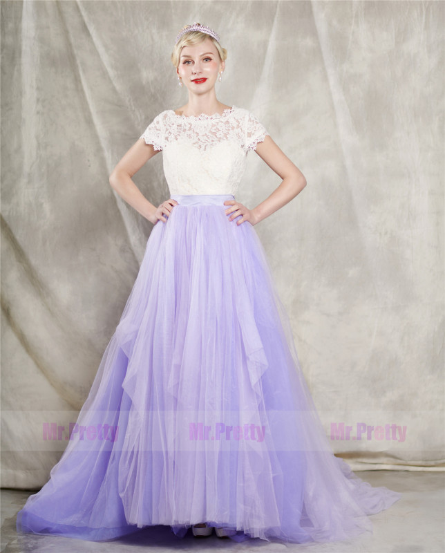 2 Pieces Lavender Tulle  Wedding Skirt Wedding Dress