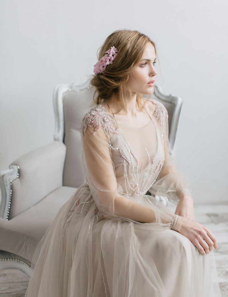 Light Grey Tulle  Wedding Skirt 2 Pieces Wedding Dress