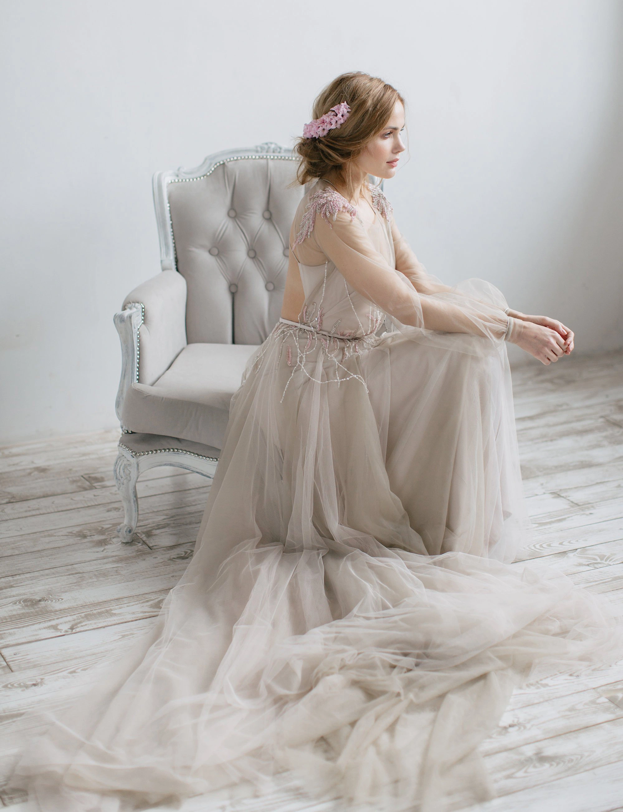 pale grey wedding dress Light blue grey wedding dress