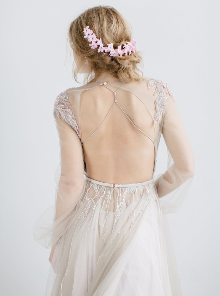 Light Grey Tulle  Wedding Skirt 2 Pieces Wedding Dress