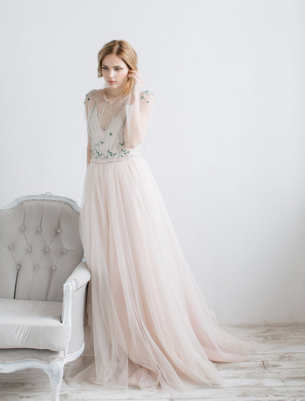 Blush Champagne Tulle Wedding Skirt 2 Pieces Wedding Dress