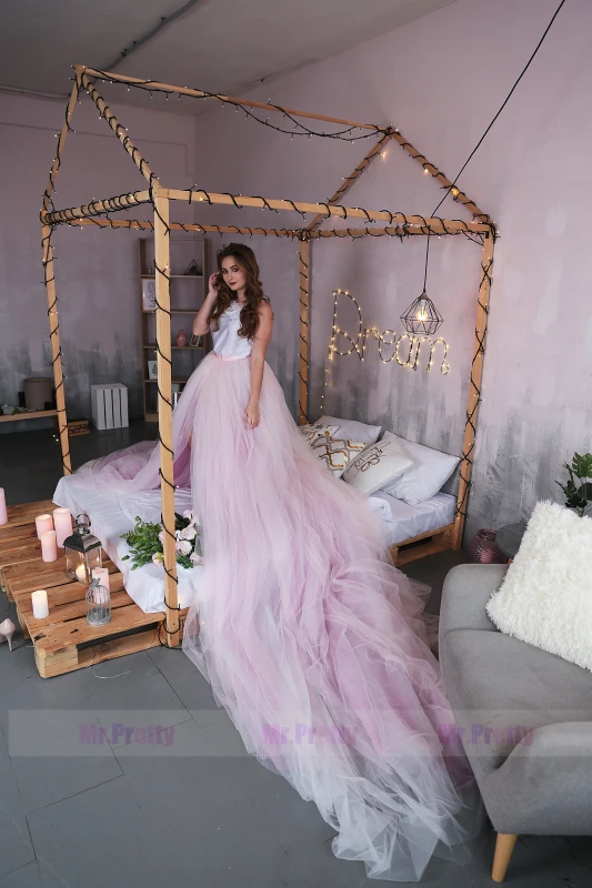 PInk One Size Open Waist Long Train Bridal Skirt 2 Pieces Gown