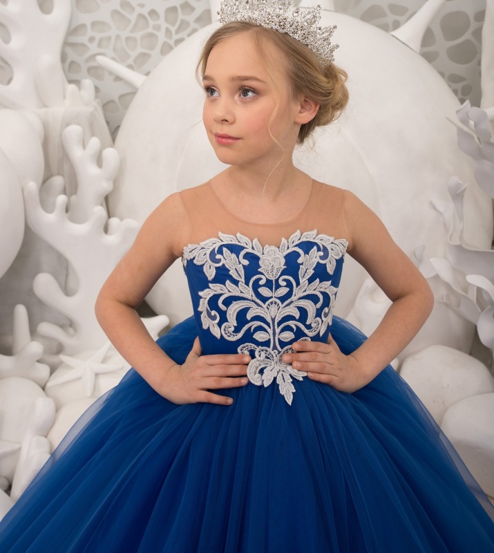 Blue  Tulle Flower Girl Dress Pageant Dress