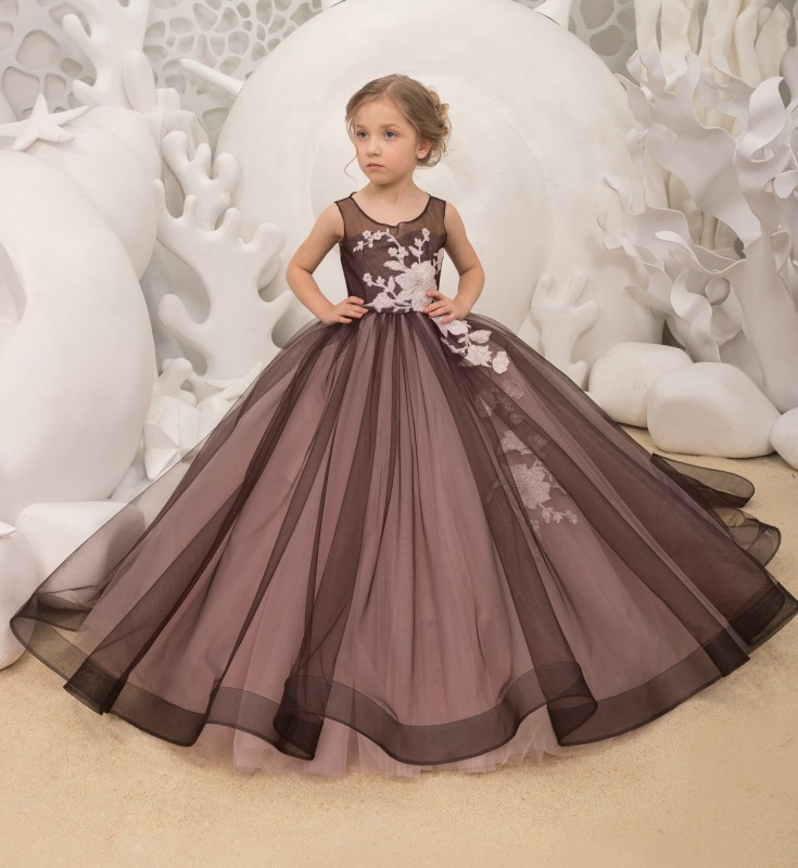 Black Mauve Lace Tulle Flower Girl Dress Pageant Dress