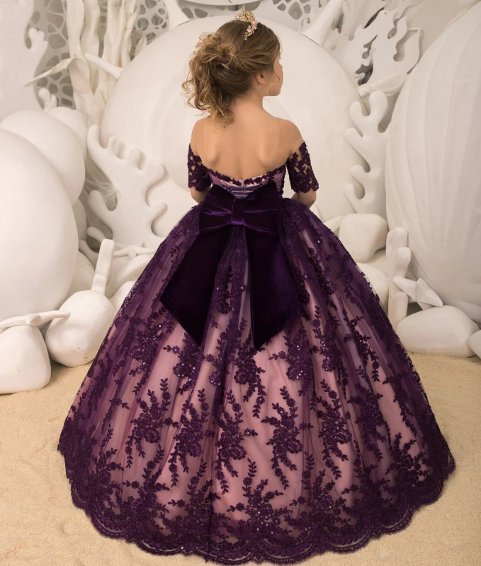 Purple Lace Tulle Flower Girl Dress Pageant Dress