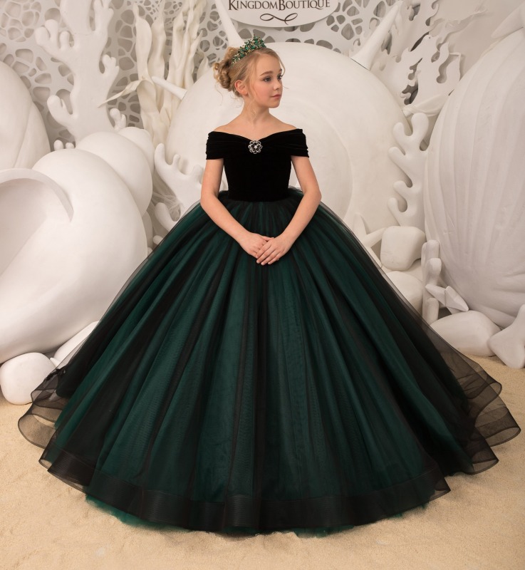 Black Velvet Tulle Flower Girl Dress Pageant Dress