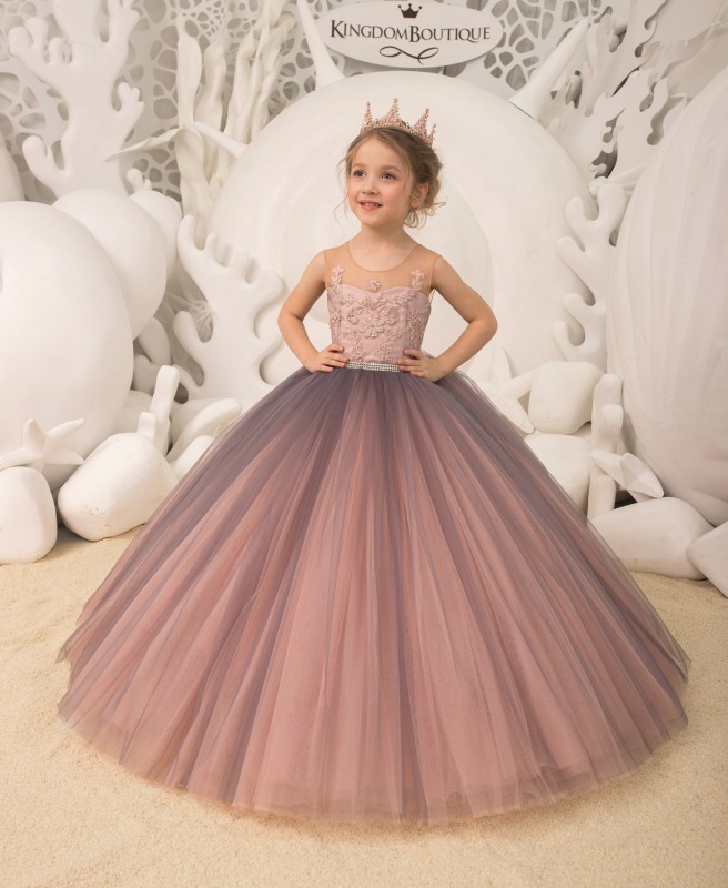 Navy Blue/Mauve  Lace Tulle Flower Girl Dress Pageant Dress