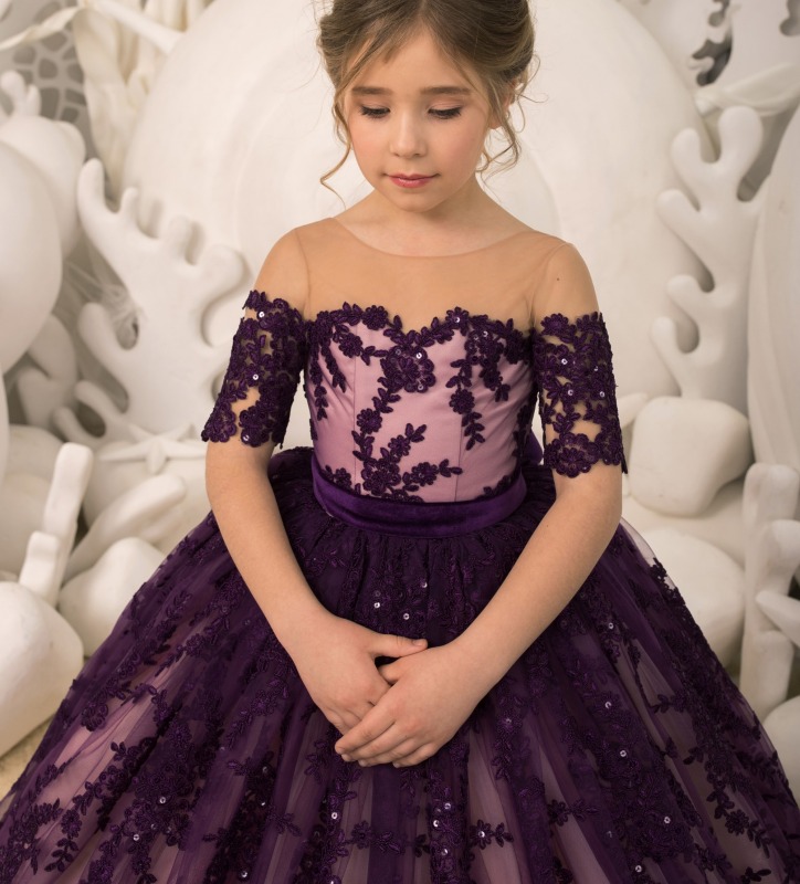 Purple Lace Tulle Flower Girl Dress Pageant Dress