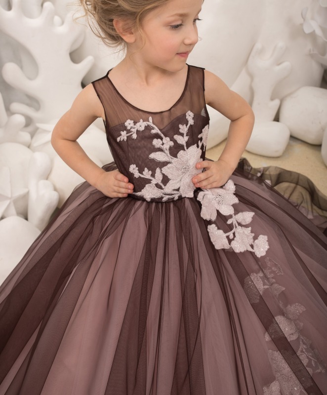 Black Mauve Lace Tulle Flower Girl Dress Pageant Dress