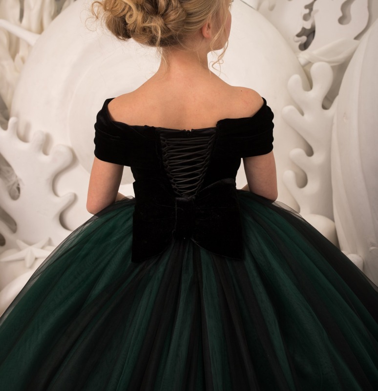 Black Velvet Tulle Flower Girl Dress Pageant Dress