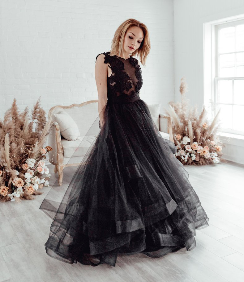 Black Tulle  Bridal Skirt 2 Pieces Wedding Skirt