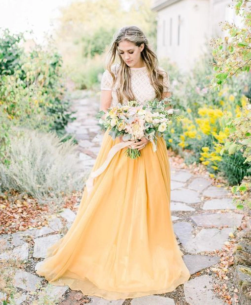 Gold Short Train Bridal Skirt 2 Pieces Dress Gold Short Train Bridal Skirt 2 Pieces Dress