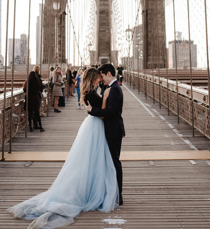 Light Blue long Train Wedding Skirt Bridal Skirt