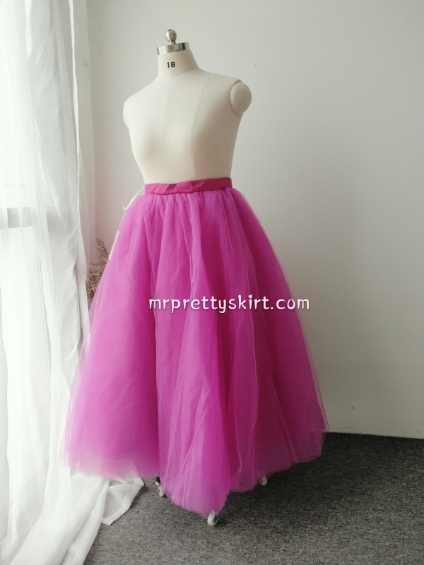 Rose pink Ankle Length Tulle Bridal Skirt Women Skirt