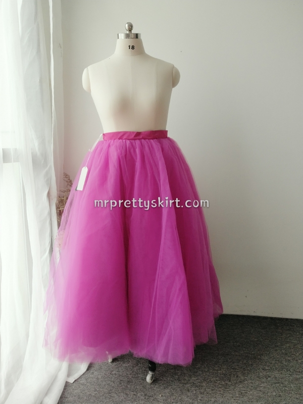 Rose pink Ankle Length Tulle Bridal Skirt Women Skirt