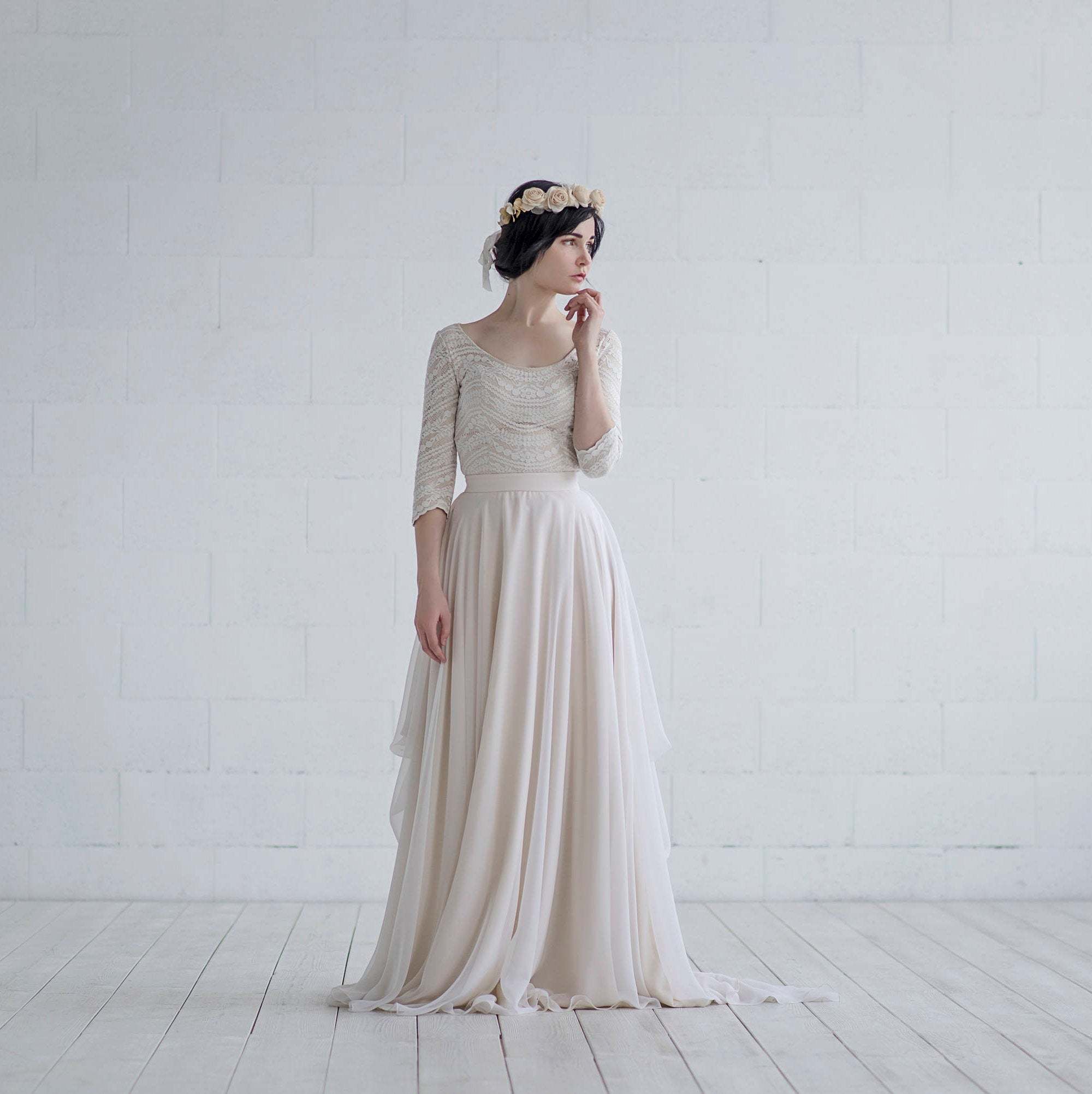 Silk Chiffon Short Train Wedding Skirt Bridal Skirt
