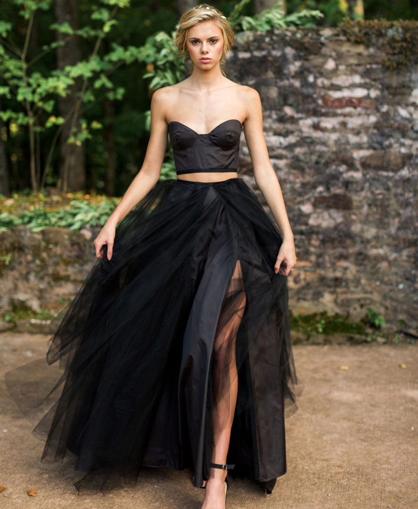 2 Pieces Black Wedding Dress Black Sexy Skirt