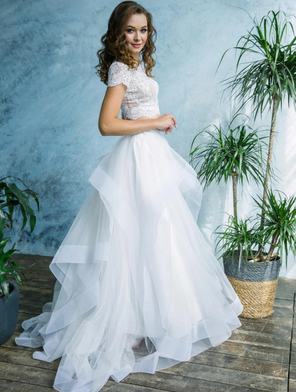 2 Pieces Organza Lace Full Length Wedding Dress Bridal Skirt