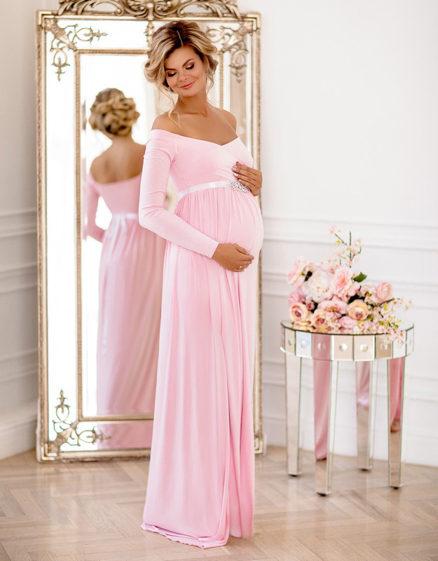 Pink Jersey Long Sleeve Maternity Sexy Prom Dress Bridesmaid Dress