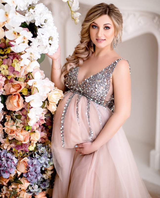 Beaded Champagne Maternity Sexy Prom Dress Bridesmaid Dress