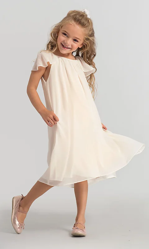 Cream Chiffon Tea Length Flower Girl Dress