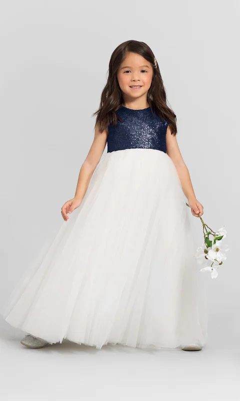 Sequin Tulle Full Length Flower Girl Dress