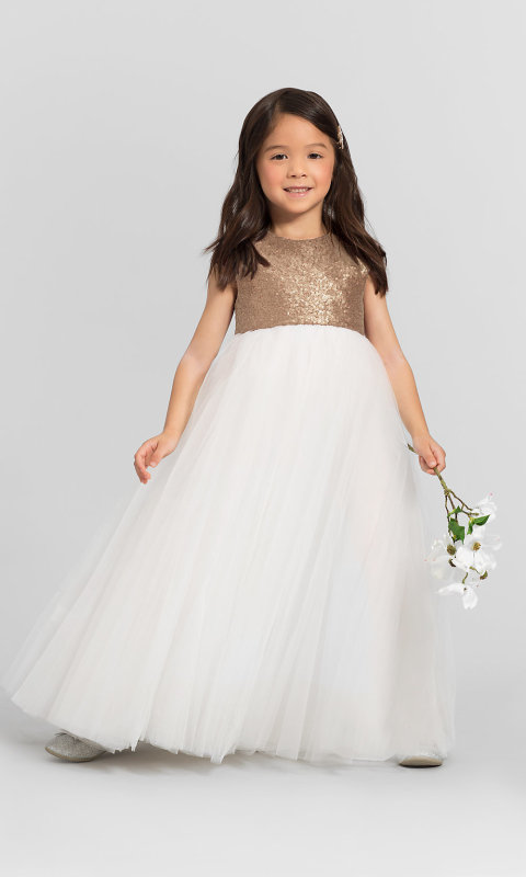 Sequin Tulle Full Length Flower Girl Dress