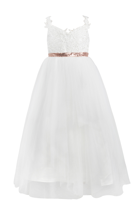 Ivory Lace Tulle Tea Length Flower Girl Dress