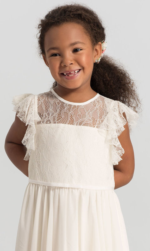 Ivory Lace Tulle Full Length Flower Girl Dress