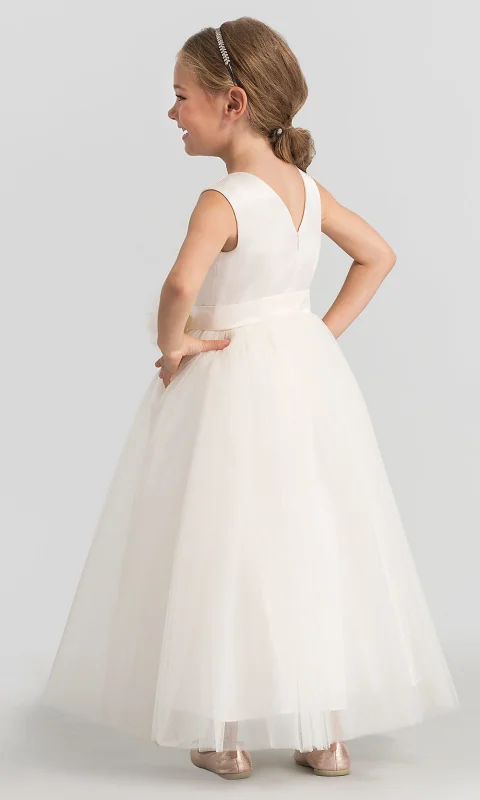 Ivory Satin Tulle Full Length Flower Girl Dress