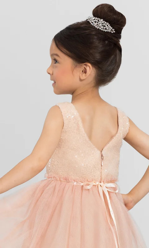 Sequin Tulle Blush Pink Tea Length Flower Girl Dress