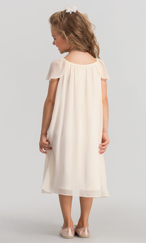 Cream Chiffon Tea Length Flower Girl Dress