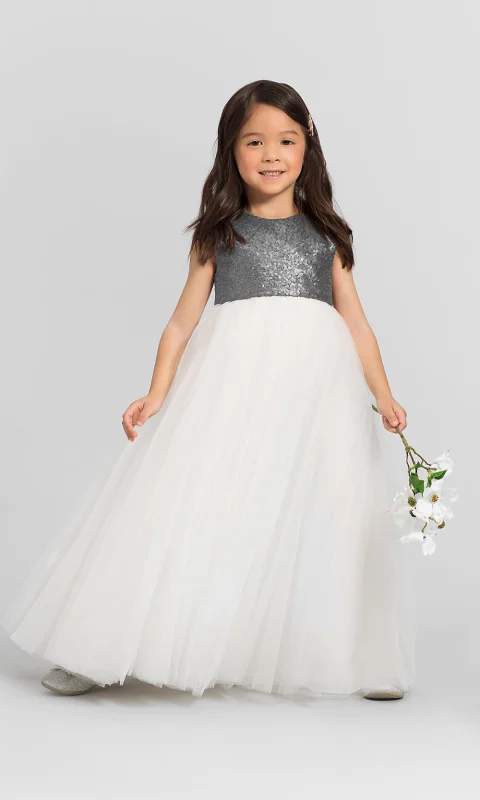 Sequin Tulle Full Length Flower Girl Dress