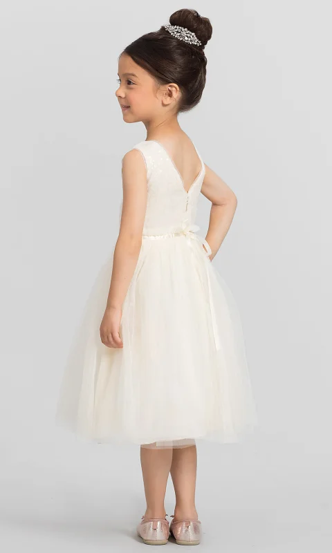 Ivory Sequin Tea Length Flower Girl Dress