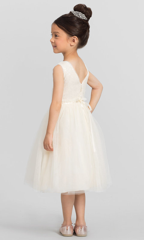 Ivory Sequin Tea Length Flower Girl Dress