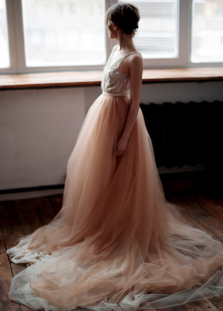 Champagne Beads Tulle Sexy Prom Dress Bridesmaid Dress