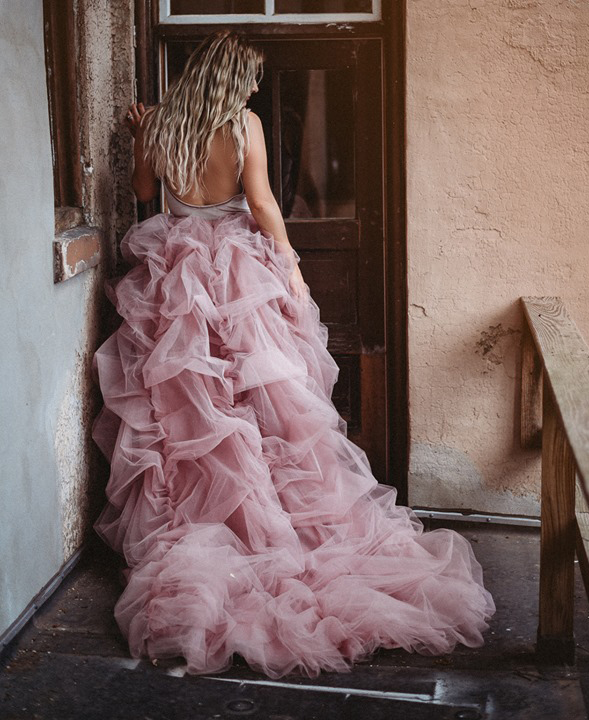 Mauve Long Train Bridal Skirt Wedding Party Skirt