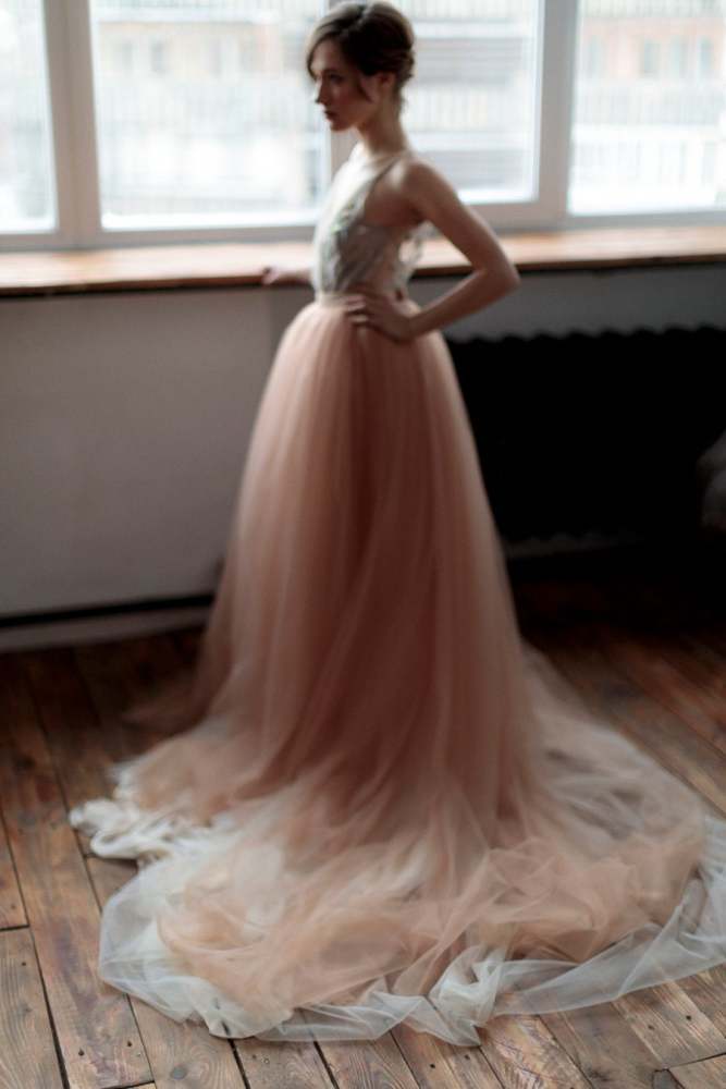Champagne Beads Tulle Sexy Prom Dress Bridesmaid Dress