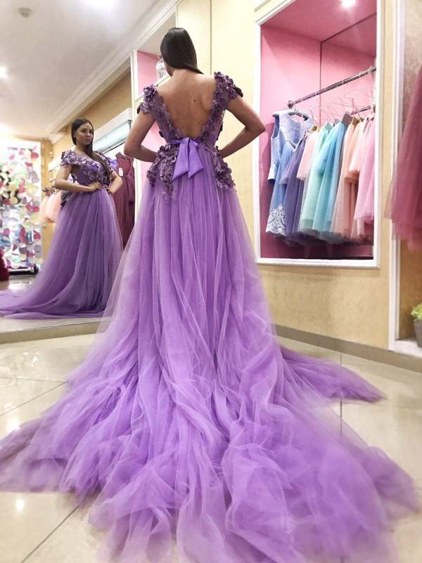 Purple Vback Long Train Sexy Prom Dress Pregnant Dress