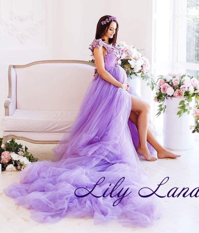 Purple Vback Long Train Sexy Prom Dress Pregnant Dress