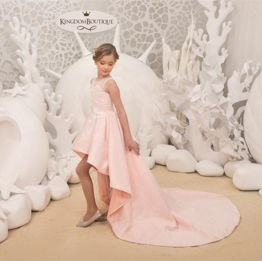 Pink High Low Lace Satin Flower Girl Dress Party Dress Pageant Dress